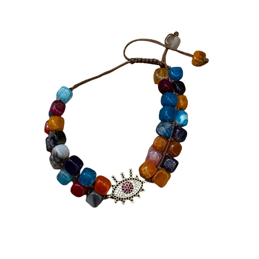 Pink Evil Eye Glass Bead Bracelet